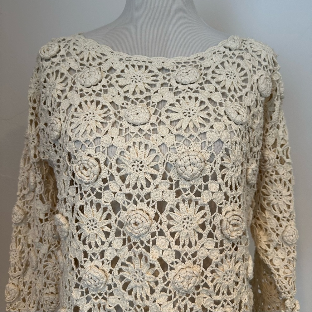 Vintage 90s Y2K Judy’s floral crochet cream sweater top in excellent condition - Picture 15 of 16